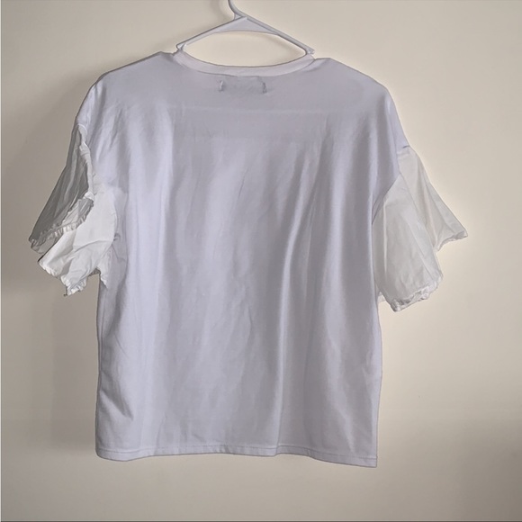 Solid Basic Casual Ruffle Layer Flutter Short Sleeves Top Size S - Picture 3 of 4